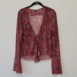 Love Wins Y2k Ruffle Nylon Blouse Xl
